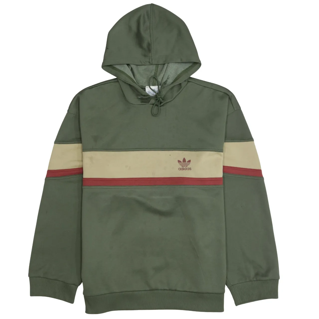 Adidas Olive Green Hoodie Men's Small Trefoil Printed Logo Colour Block Pullover Sweatshirt sold by Vintage Club