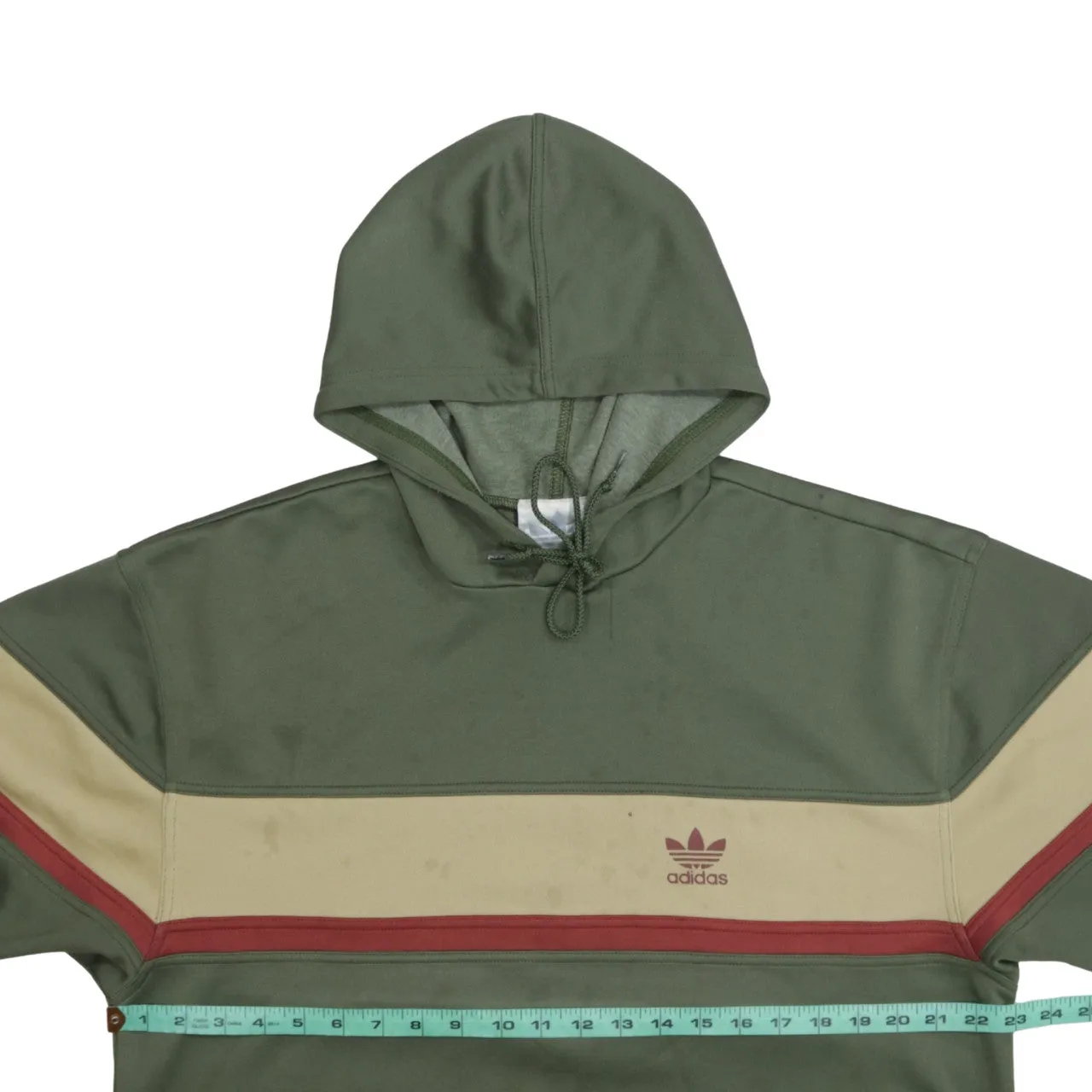 Adidas Olive Green Hoodie Men's Small Trefoil Printed Logo Colour Block Pullover Sweatshirt sold by Vintage Club product image thumbnail 5