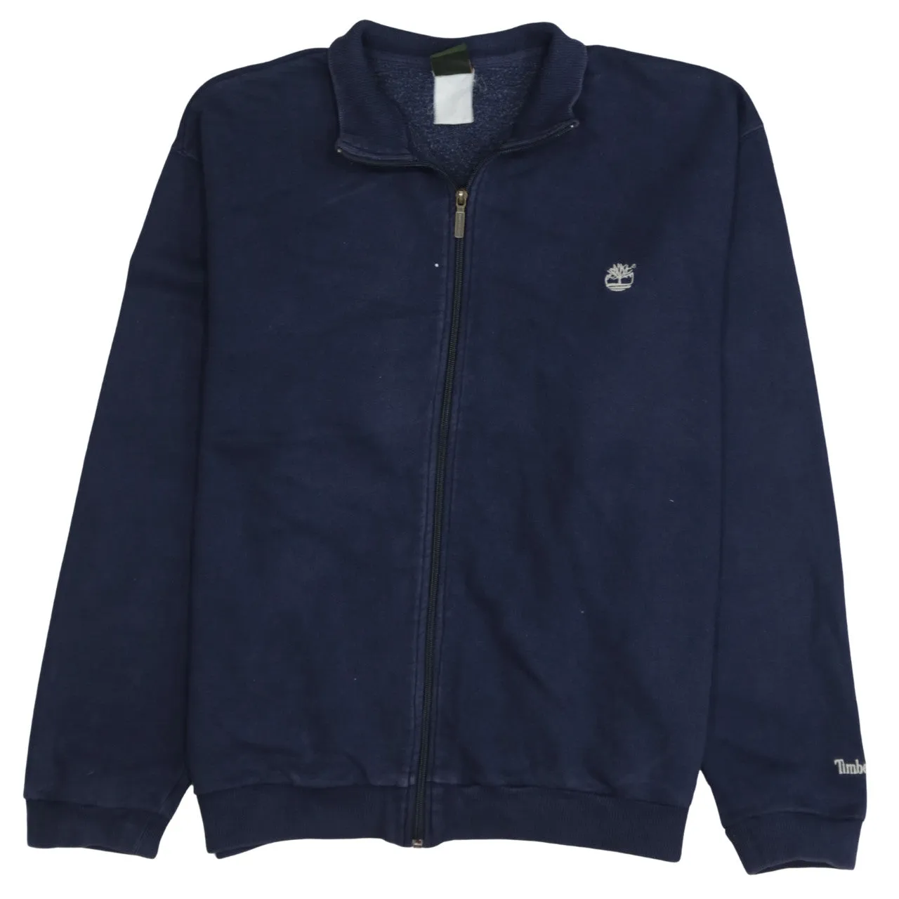 Timberland Navy Blue Full Zip Sweatshirt Men's XLarge Embroidered Logos Ribbed Hem Jacket Top sold by Vintage Club