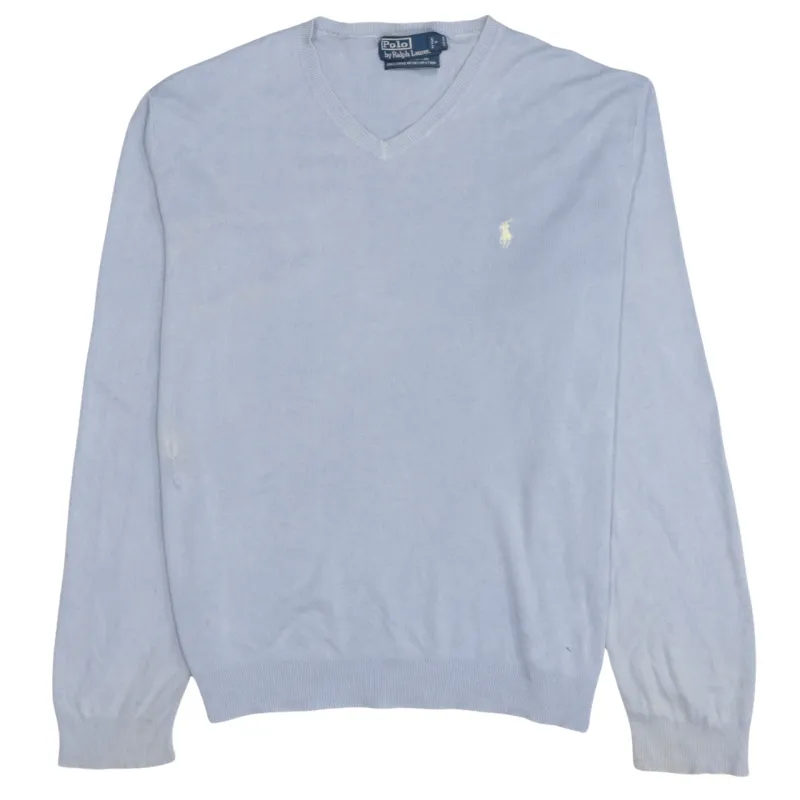 Polo by Ralph Lauren Light Blue Jumper Men's Large V Neck Embroidered Pony Knit Sweater sold by Vintage Club