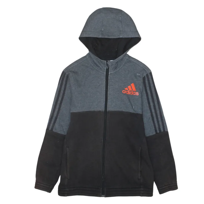 Adidas Grey Black Hoodie Men's Large Full Zip Three Stripe Sleeves Printed Logo Jacket sold by Vintage Club