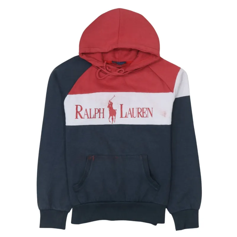 Polo by Ralph Lauren Navy Red Hoodie Men's Medium Printed Logo Colour Block Pullover Sweatshirt made by Polo by Ralph Lauren