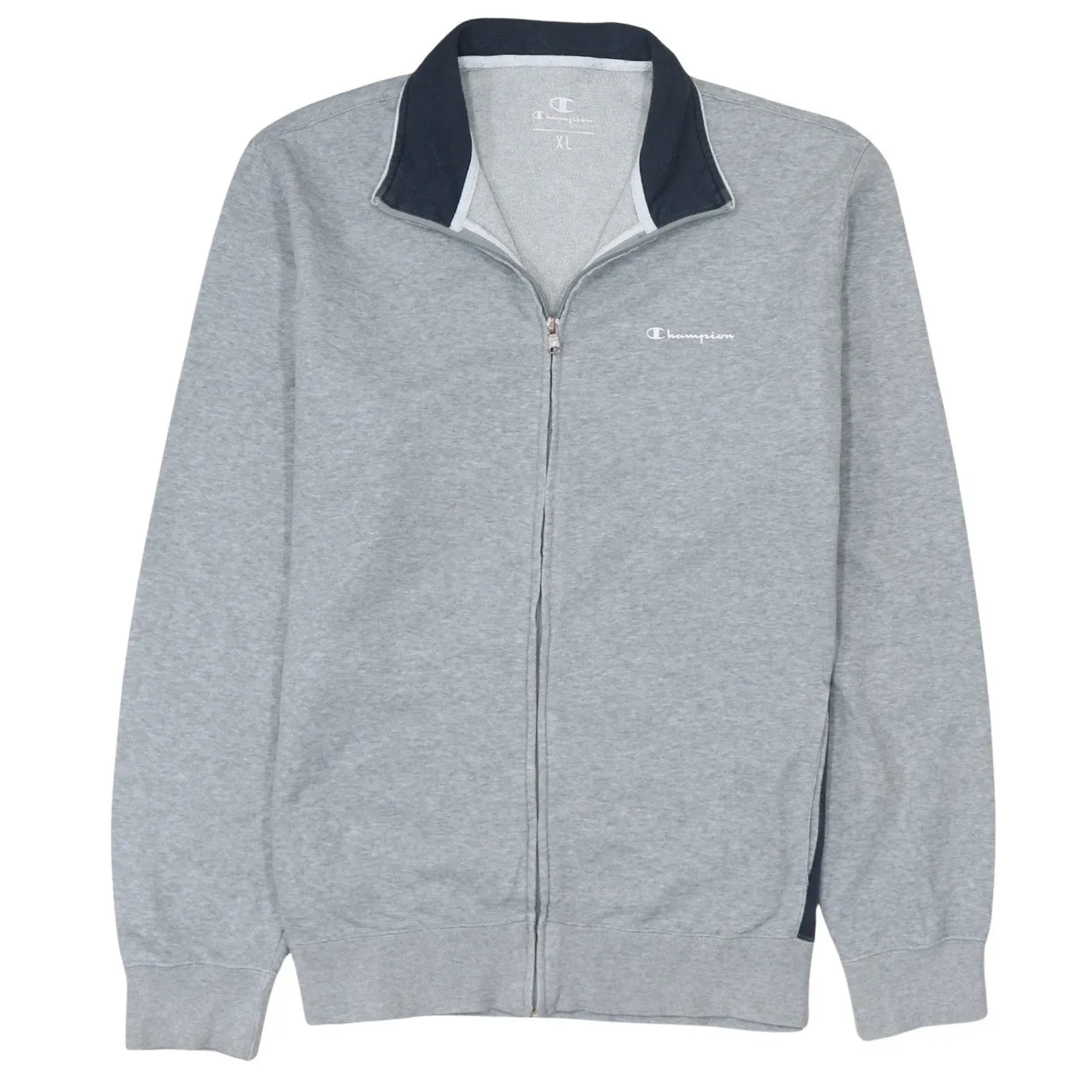 Champion Grey Full Zip Sweatshirt Men’s XLarge Embroidered Chest Logo Contrast Collar Jacket sold by Vintage Club