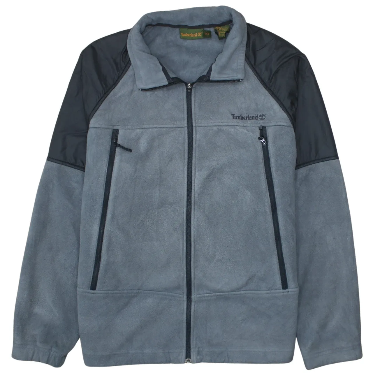 Timberland Grey Fleece Jacket Men's Medium Embroidered Chest Logo Zip Pockets Outerwear sold by Vintage Club