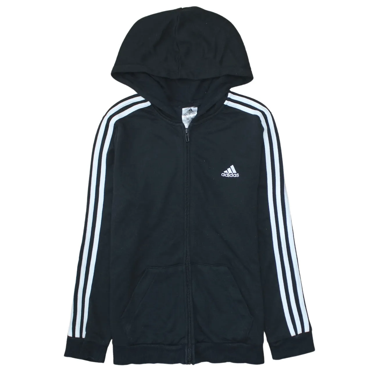 Adidas Black Full Zip Hoodie Men's Medium Three Stripe Sleeves Embroidered Logo Top sold by Vintage Club