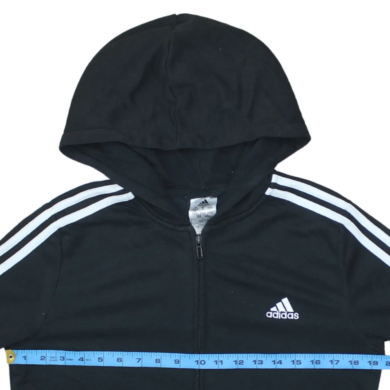 Adidas Black Full Zip Hoodie Men's Medium Three Stripe Sleeves Embroidered Logo Top sold by Vintage Club product image thumbnail 5