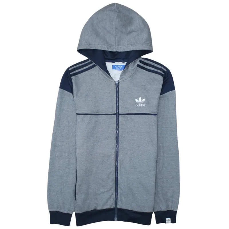 Adidas Grey Full Zip Hoodie Men’s Large Trefoil Printed Logo Three Stripe Sleeves Top sold by Vintage Club