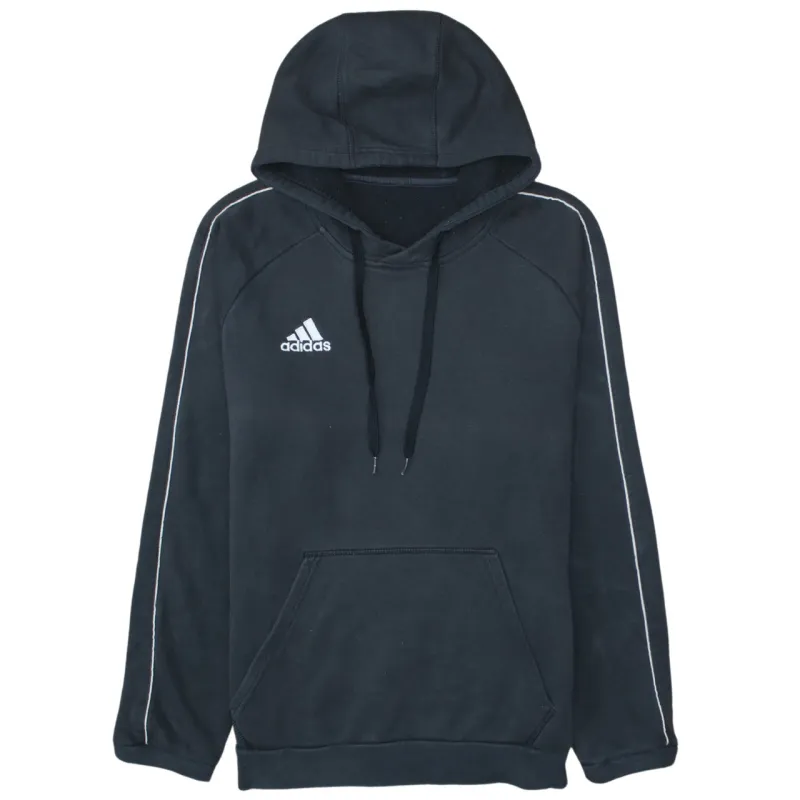 Adidas Black Hoodie Men's Medium Embroidered Logo Contrast Piping Front Pocket Sweatshirt sold by Vintage Club
