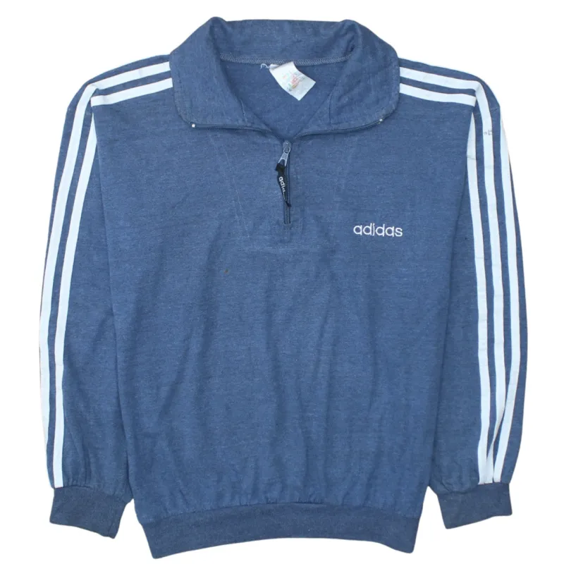 Adidas Blue Quarter Zip Sweatshirt Men's XSmall Embroidered Logo Three Stripe Sleeves Pullover Top sold by Vintage Club
