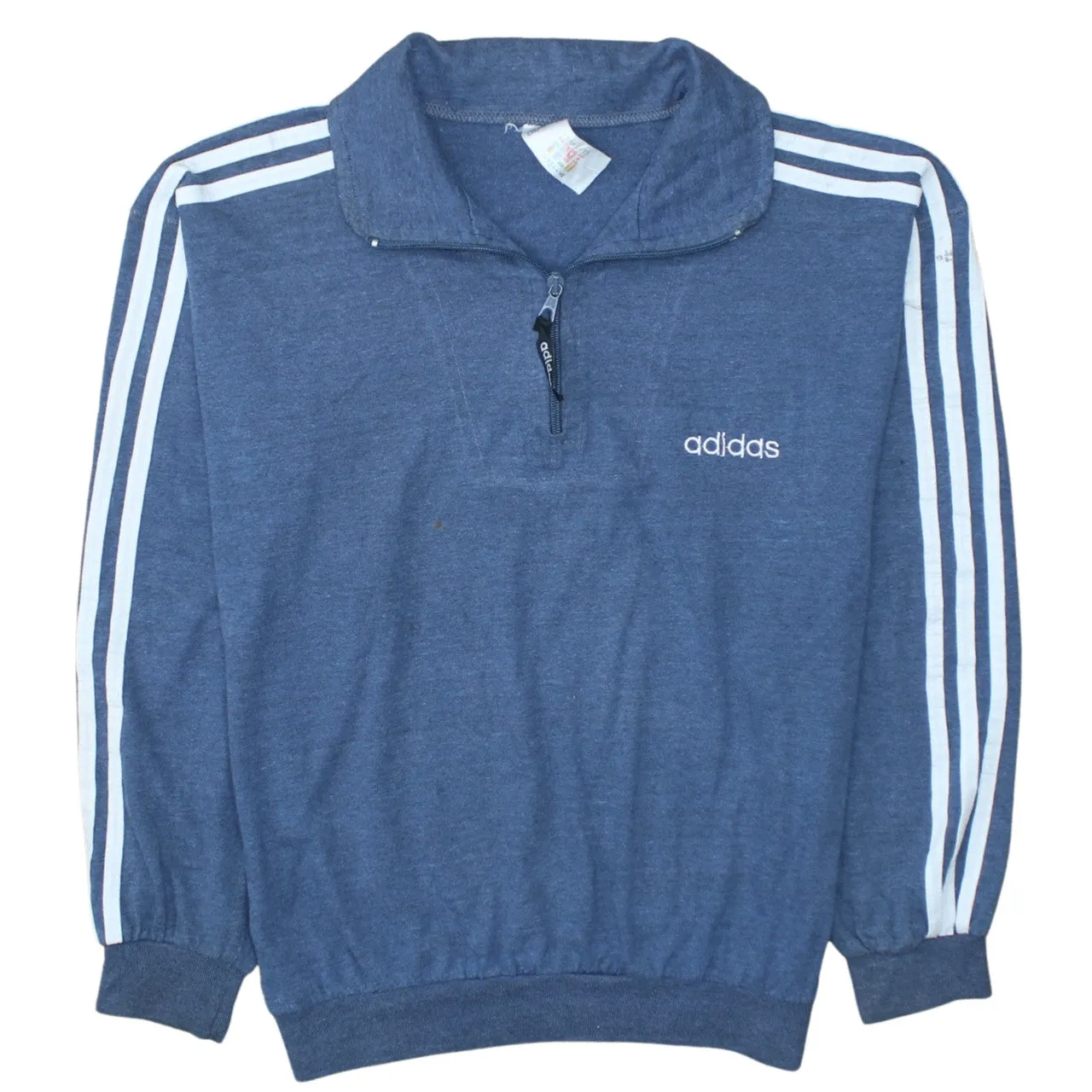 Adidas Blue Quarter Zip Sweatshirt Men's XSmall Embroidered Logo Three Stripe Sleeves Pullover Top sold by Vintage Club