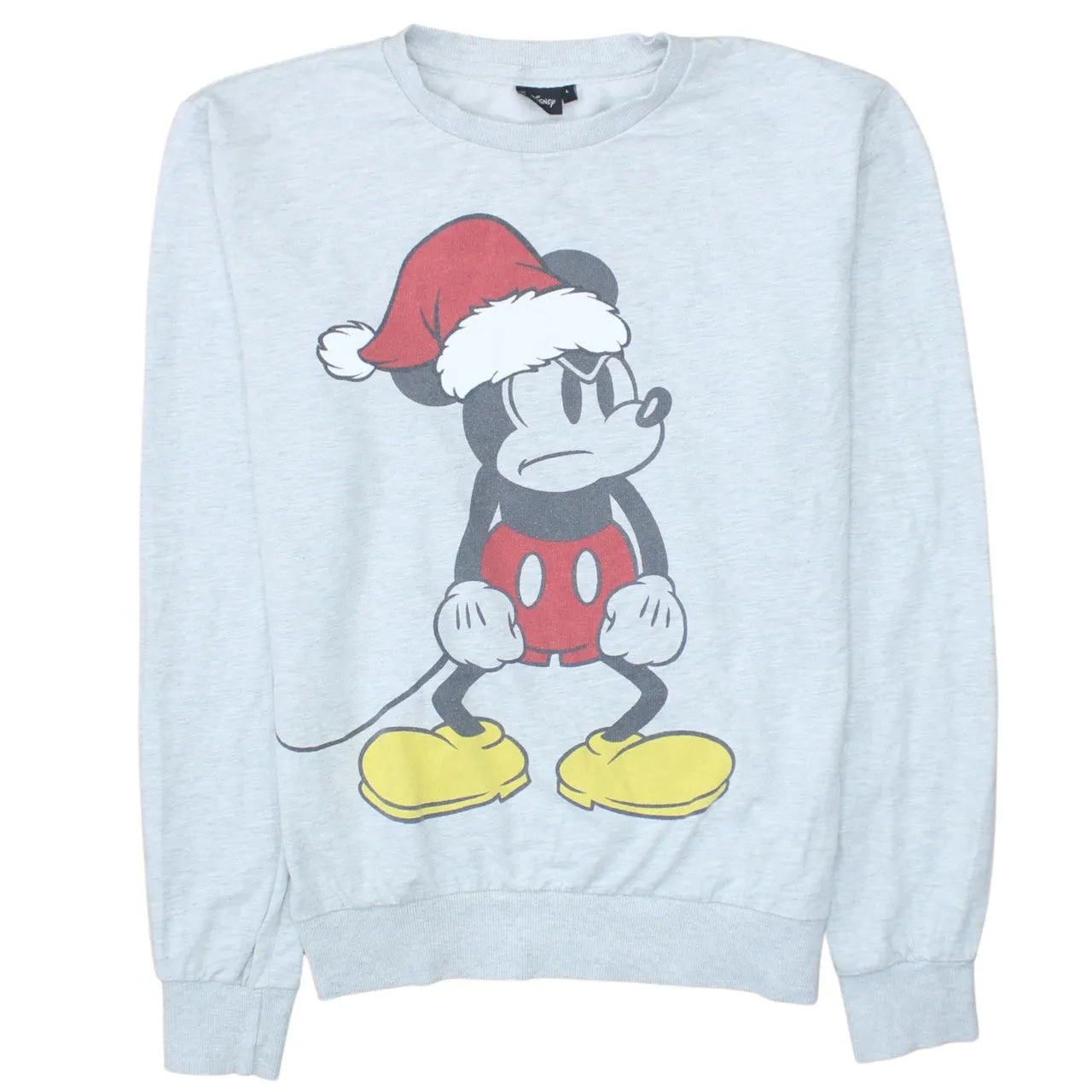 Disney Light Grey Sweatshirt Men's Large Printed Mickey Mouse Santa Graphic Pullover Top sold by Vintage Club