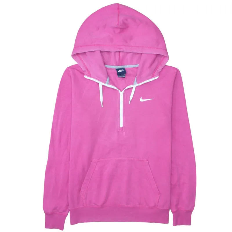 Nike Pink Hoodie Women’s Large Quarter Zip Printed Swoosh Front Pocket Pullover Sweatshirt sold by Vintage Club