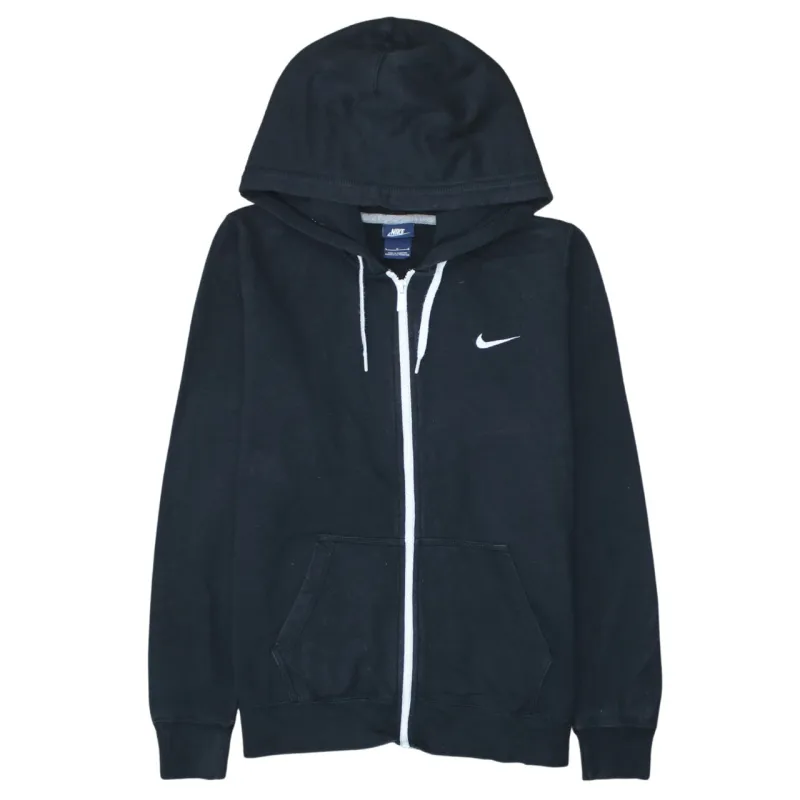 Nike Black Zip Hoodie Men's Large Embroidered Swoosh Drawstring Fleece Sweatshirt sold by Vintage Club