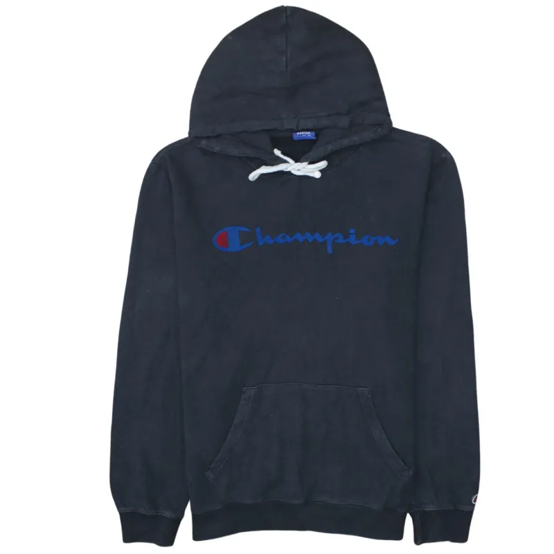 Champion Faded Black Hoodie Men's Medium Embroidered Spellout Logo Front Pocket Pullover sold by Vintage Club