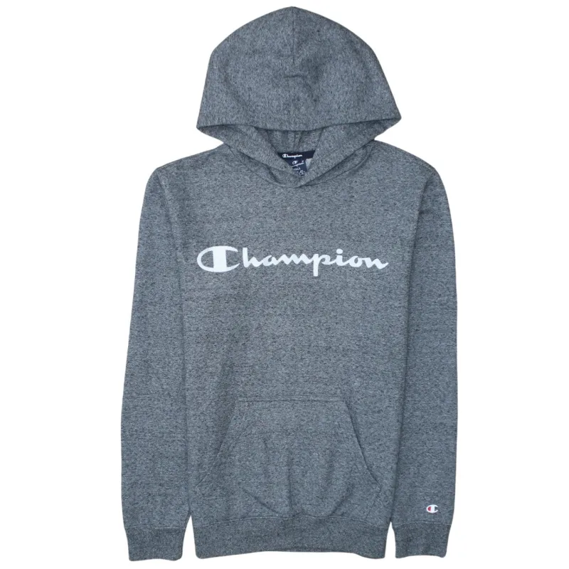 Champion Grey Pullover Hoodie Men's Small Printed Script Logo Front Pocket Sweatshirt sold by Vintage Club