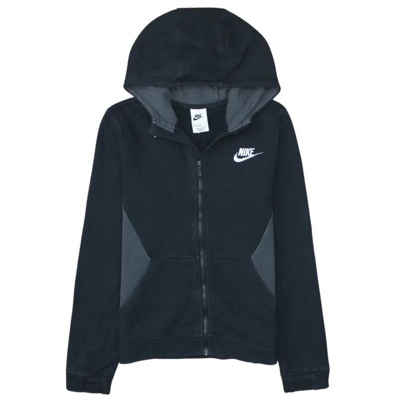 Nike Black Full Zip Hoodie Men’s Large Embroidered Swoosh Split Panel Pockets Sweatshirt sold by Vintage Club