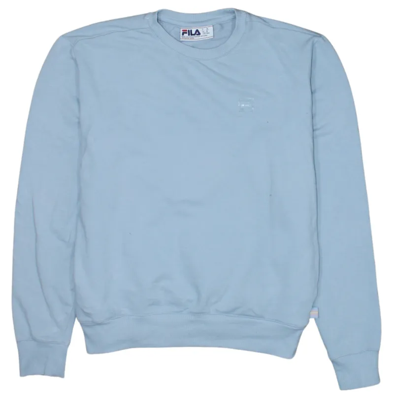 Fila Light Blue Sweatshirt Men's Medium Embossed Chest Logo Ribbed Cuffs Crewneck Pullover sold by Vintage Club