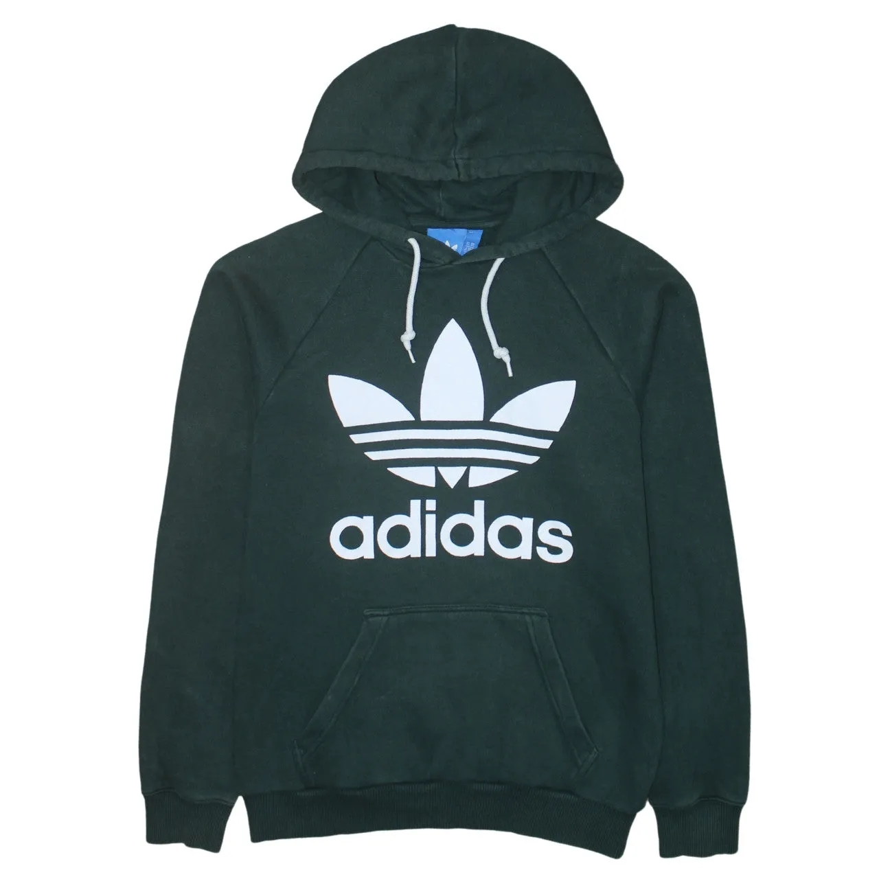 Adidas Dark Green Hoodie Men's XSmall Printed Trefoil Logo Front Pocket Pullover Sweatshirt sold by Vintage Club