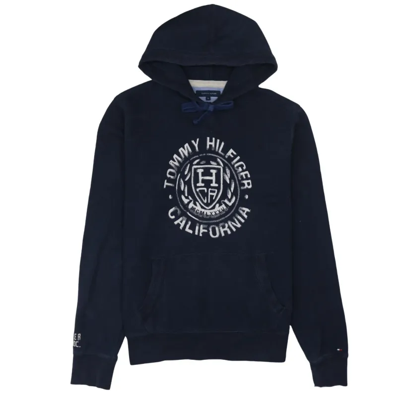Tommy Hilfiger Navy Hoodie Men's XLarge Embroidered Crest Logo Front Pocket Pullover Sweatshirt sold by Vintage Club
