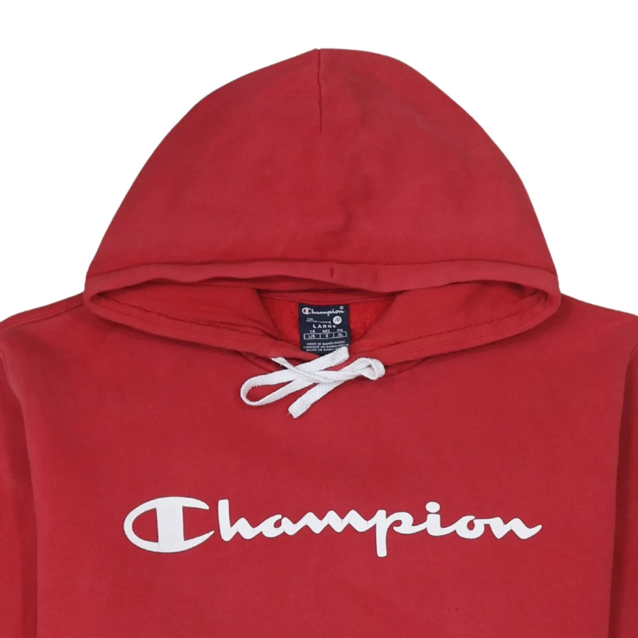 Champion Red Hoodie Men's Large Printed Script Logo Front Pocket Pullover Sweatshirt sold by Vintage Club product image thumbnail 3