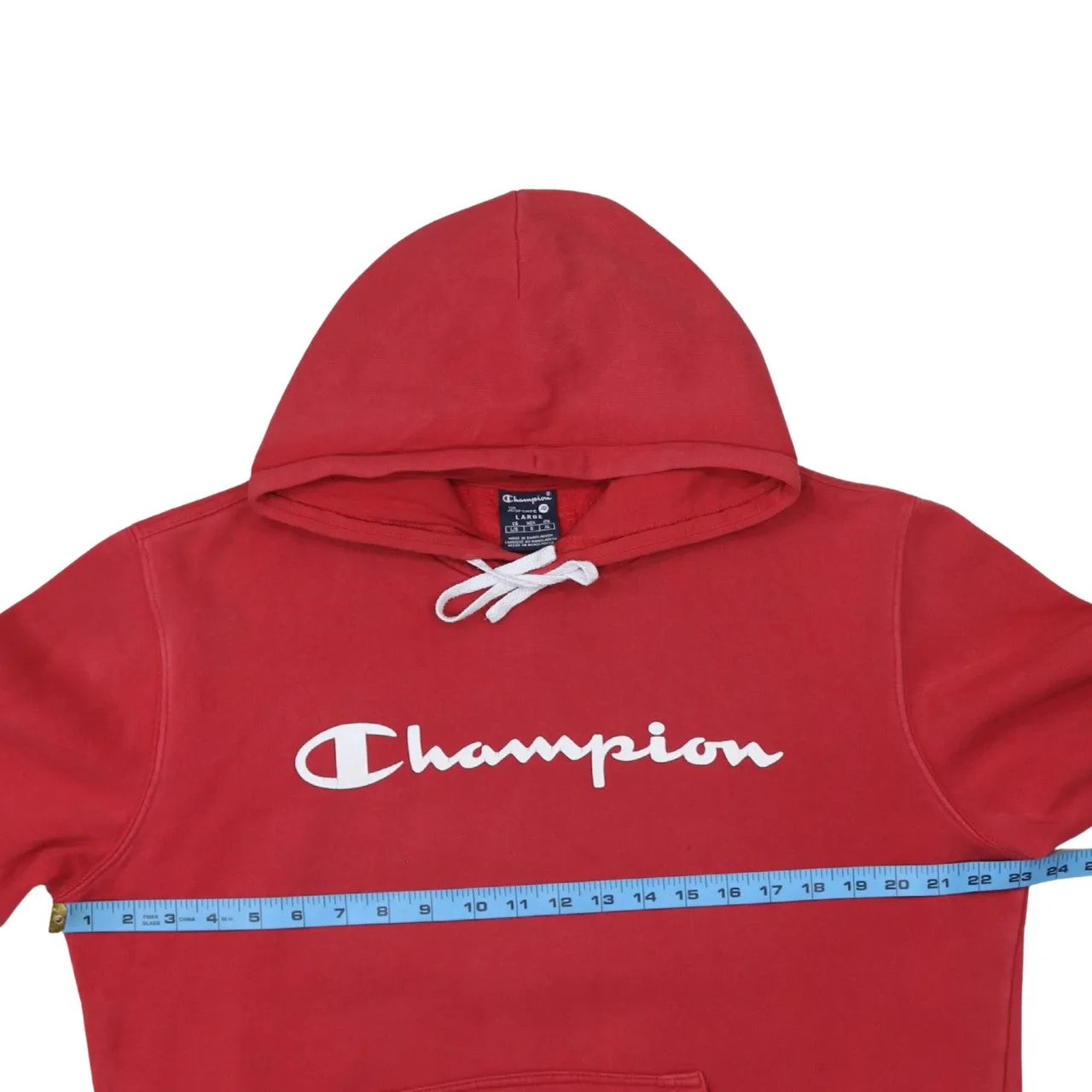 Champion Red Hoodie Men's Large Printed Script Logo Front Pocket Pullover Sweatshirt sold by Vintage Club product image thumbnail 5