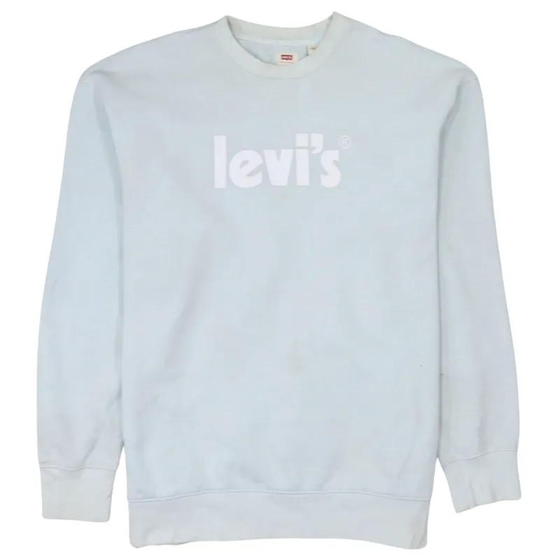 Levi's Light Blue Sweatshirt Men's Large Printed Logo Crewneck Pullover Fleece Top made by Levi's
