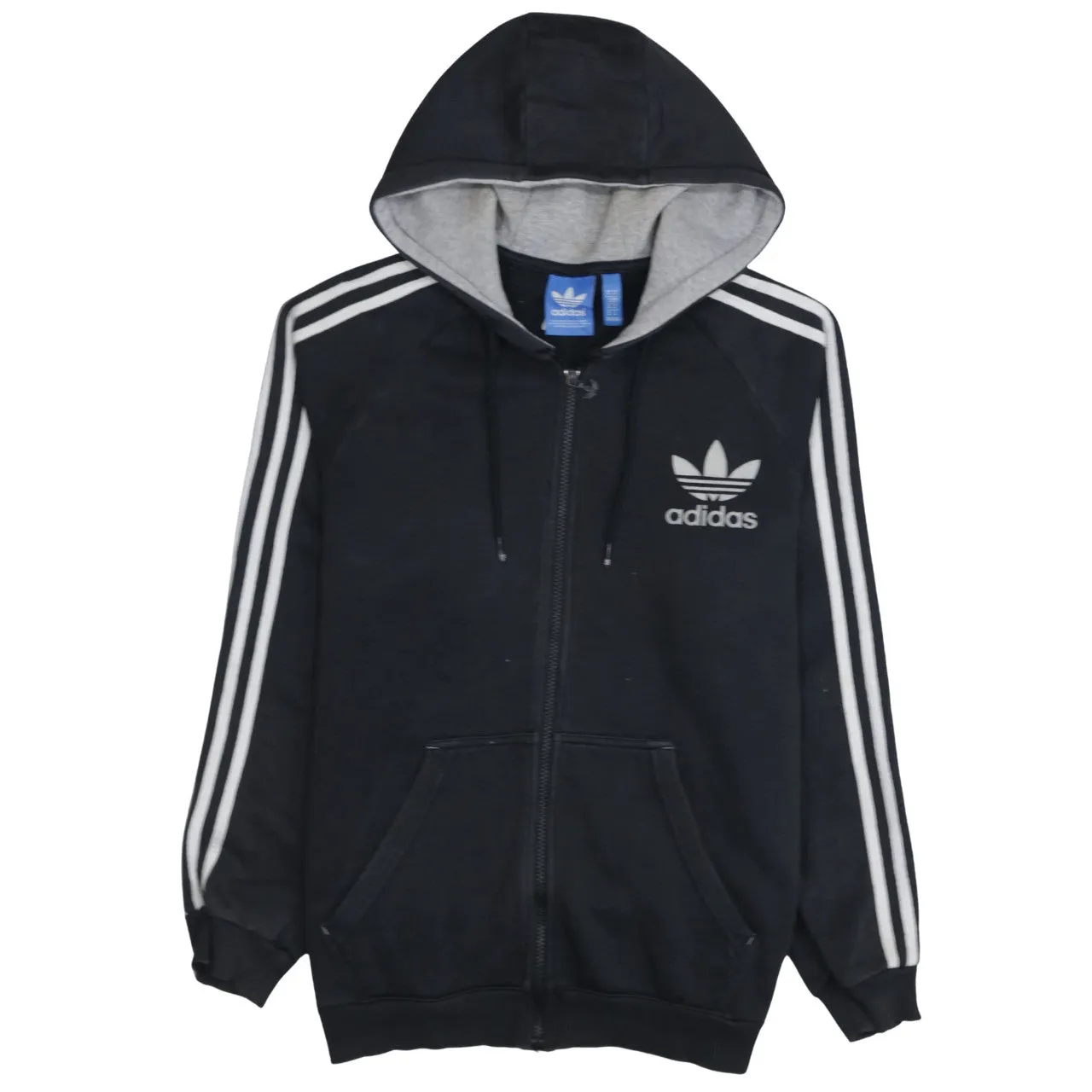 Adidas Black Full Zip Hoodie Men's Medium Trefoil Printed Logo Three Stripe Sleeves Sweatshirt sold by Vintage Club