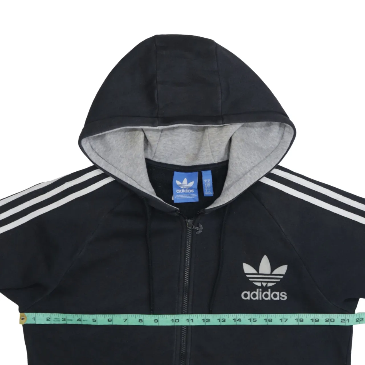 Adidas Black Full Zip Hoodie Men's Medium Trefoil Printed Logo Three Stripe Sleeves Sweatshirt sold by Vintage Club product image thumbnail 5