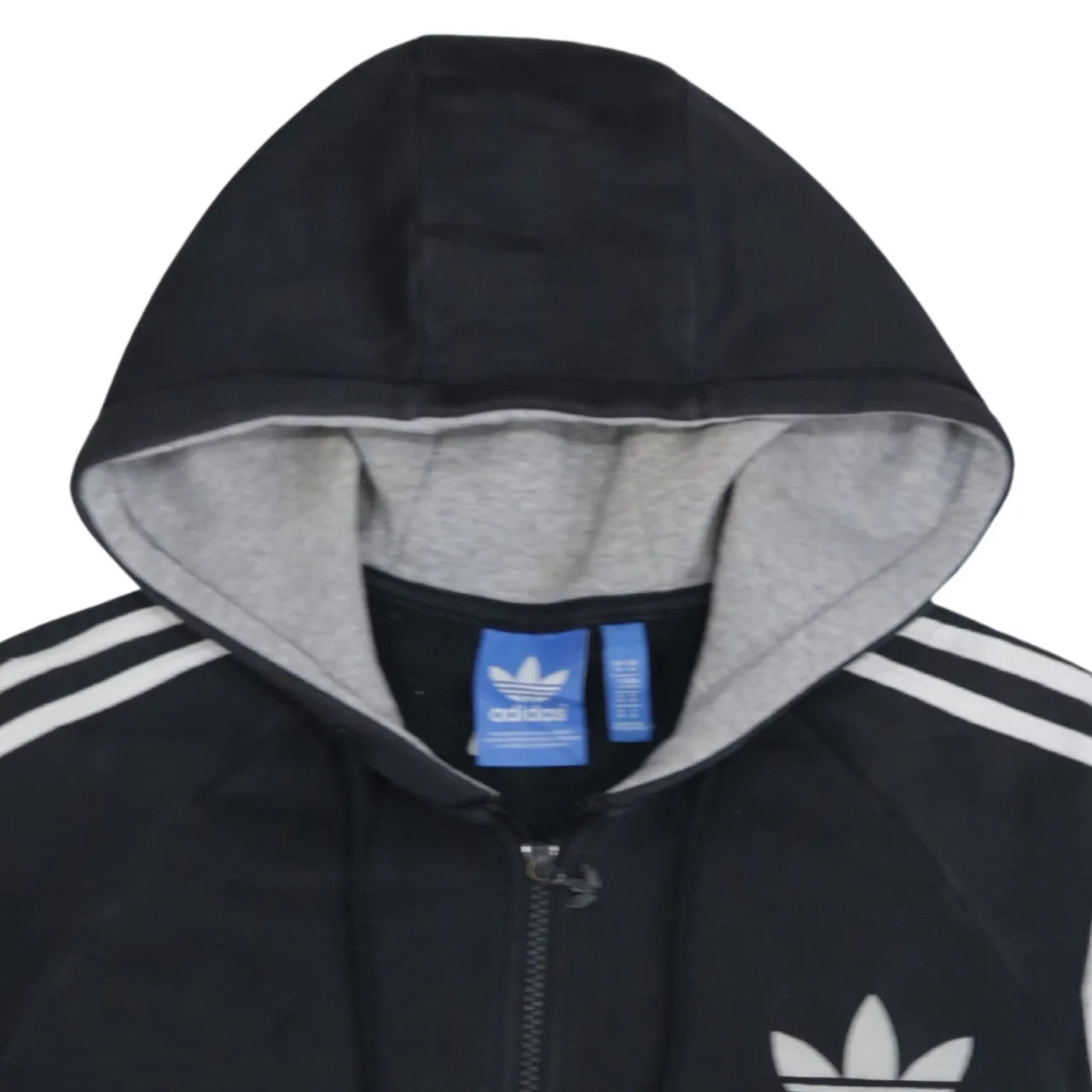 Adidas Black Full Zip Hoodie Men's Medium Trefoil Printed Logo Three Stripe Sleeves Sweatshirt sold by Vintage Club product image thumbnail 3