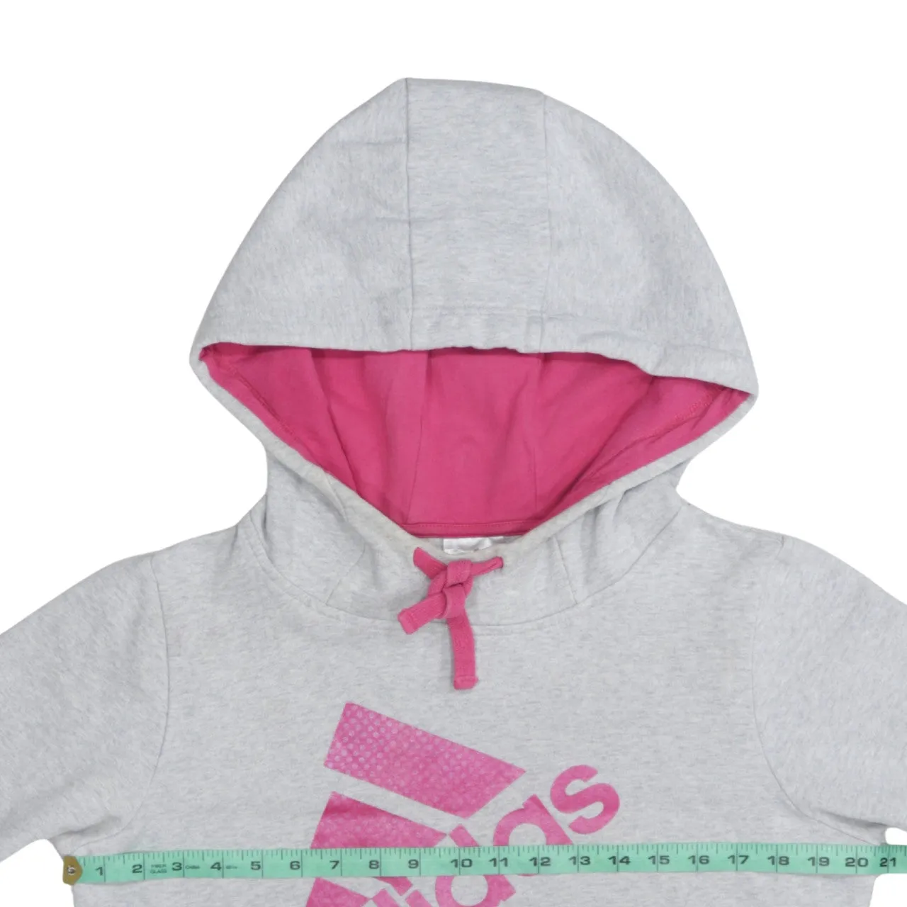 Adidas Light Grey Hoodie Women's Large Pink Logo Fleece Lined Drawstring Pullover Sweatshirt sold by Vintage Club product image thumbnail 5