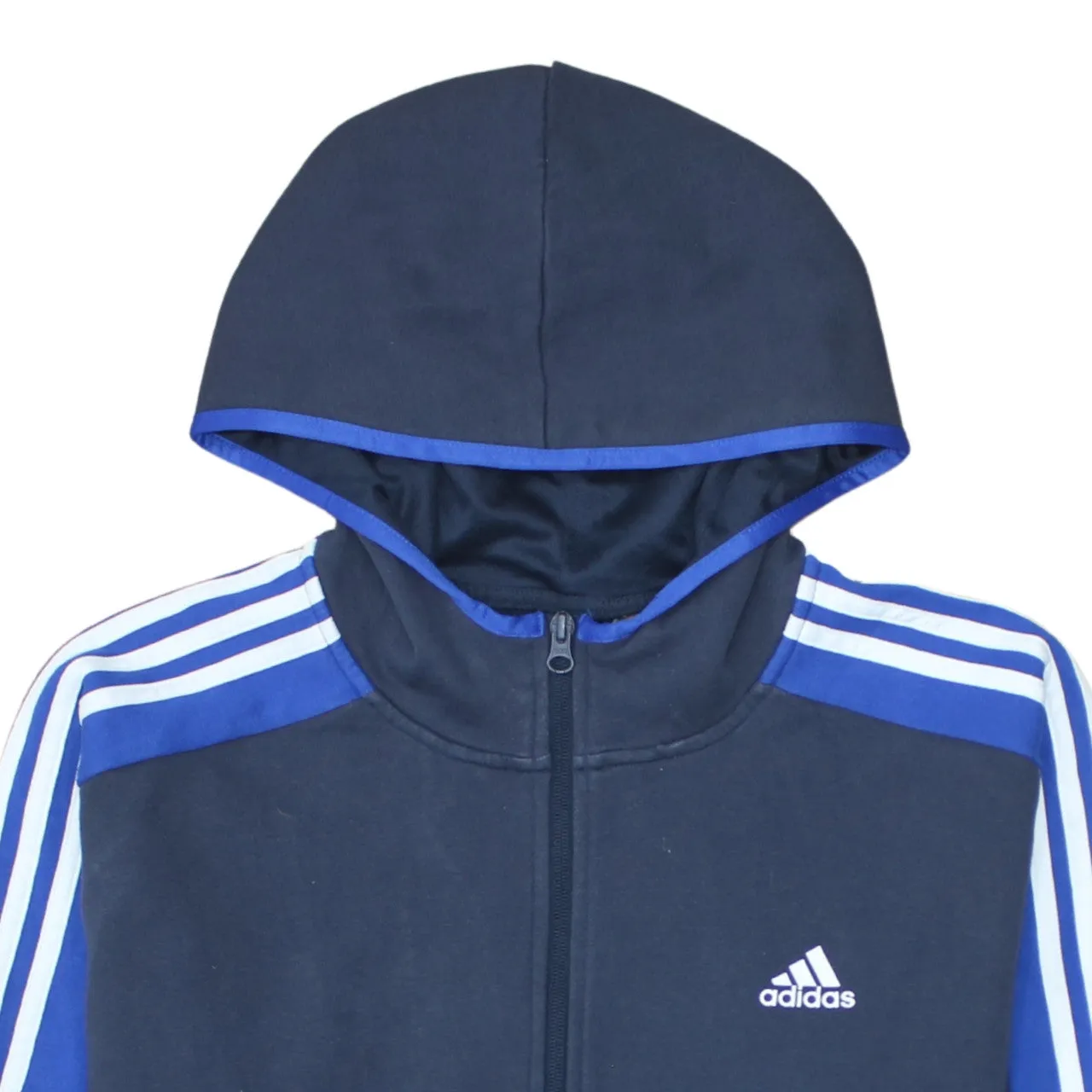 Adidas Navy Blue Full Zip Hoodie Men's Large Printed Logo Three Stripe Sleeves Sweatshirt sold by Vintage Club product image thumbnail 3