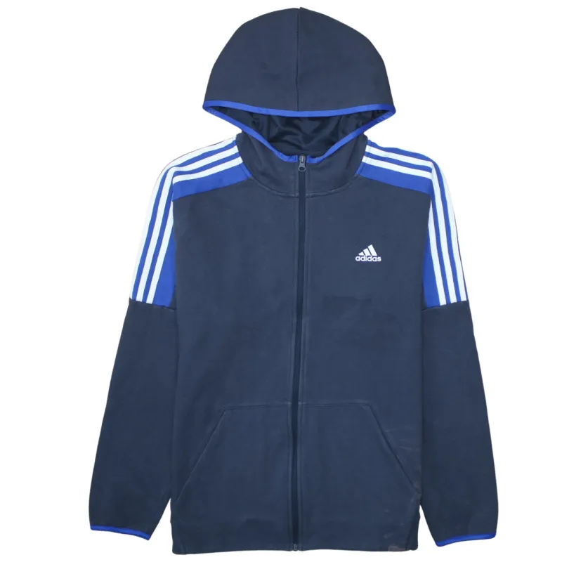Adidas Navy Blue Full Zip Hoodie Men's Large Printed Logo Three Stripe Sleeves Sweatshirt sold by Vintage Club