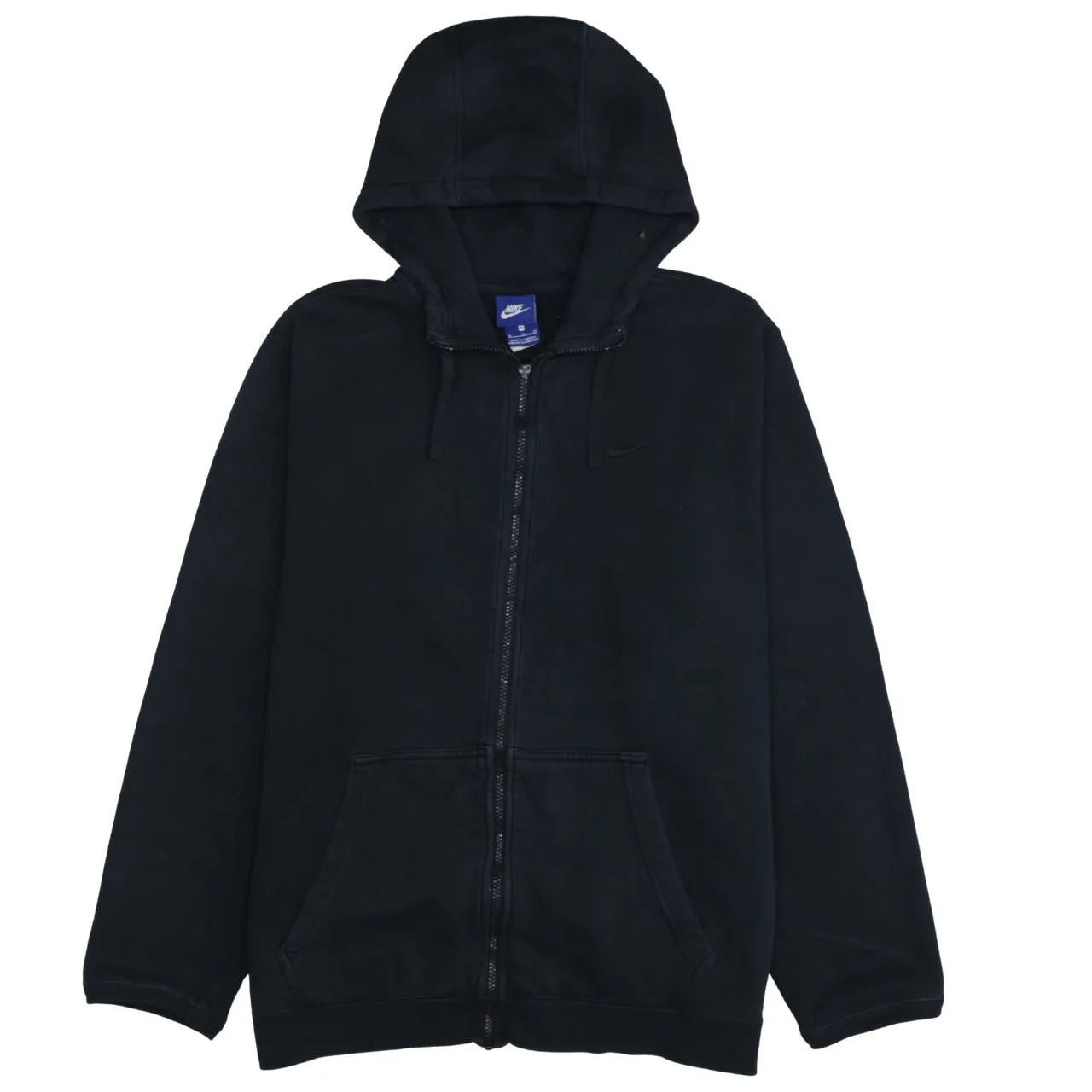 Nike Black Full Zip Hoodie Men's XLarge Embroidered Swoosh Drawstring Hood Pockets Sweatshirt sold by Vintage Club