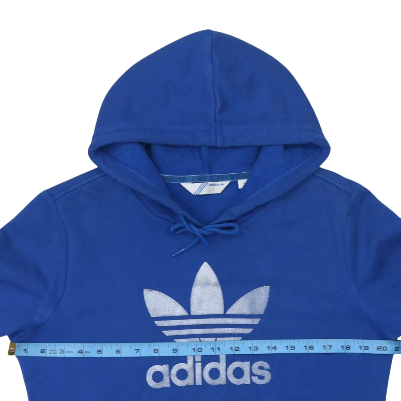 Adidas Blue Hoodie Women's Large Trefoil Printed Logo Front Pocket Pullover Sweatshirt sold by Vintage Club product image thumbnail 5
