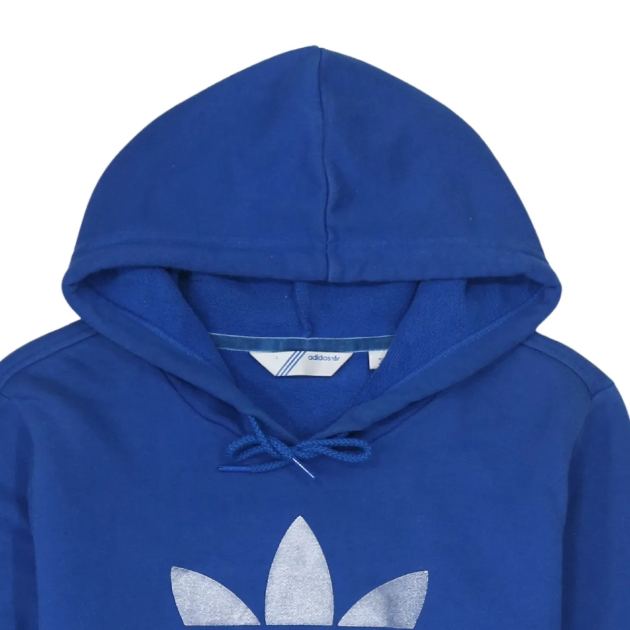Adidas Blue Hoodie Women's Large Trefoil Printed Logo Front Pocket Pullover Sweatshirt sold by Vintage Club product image thumbnail 3