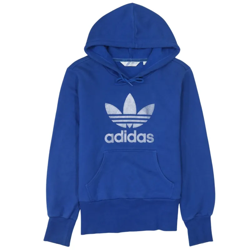 Adidas Blue Hoodie Women's Large Trefoil Printed Logo Front Pocket Pullover Sweatshirt sold by Vintage Club
