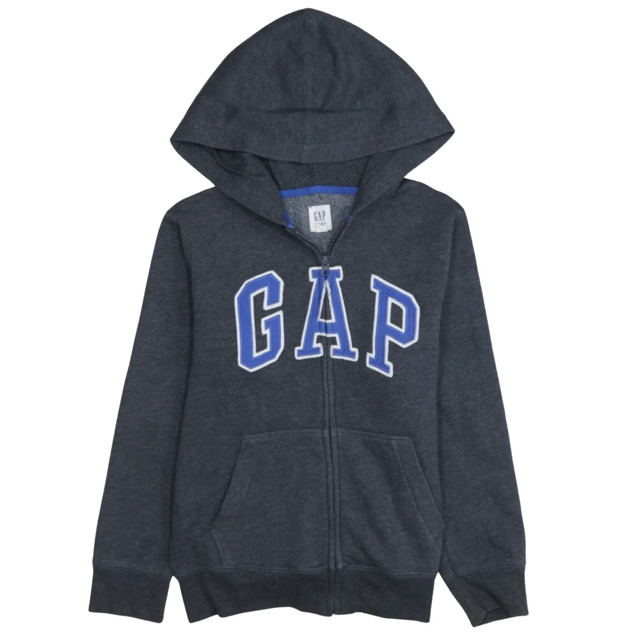 Gap Charcoal Grey Hoodie Women’s Large Zip Front Embroidered Logo Pockets Sweatshirt sold by Vintage Club