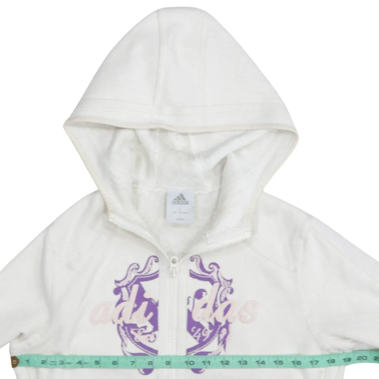Adidas Cream Zip Hoodie Women’s Large Printed Crest Logo Fleece Lined Sweatshirt sold by Vintage Club product image thumbnail 5