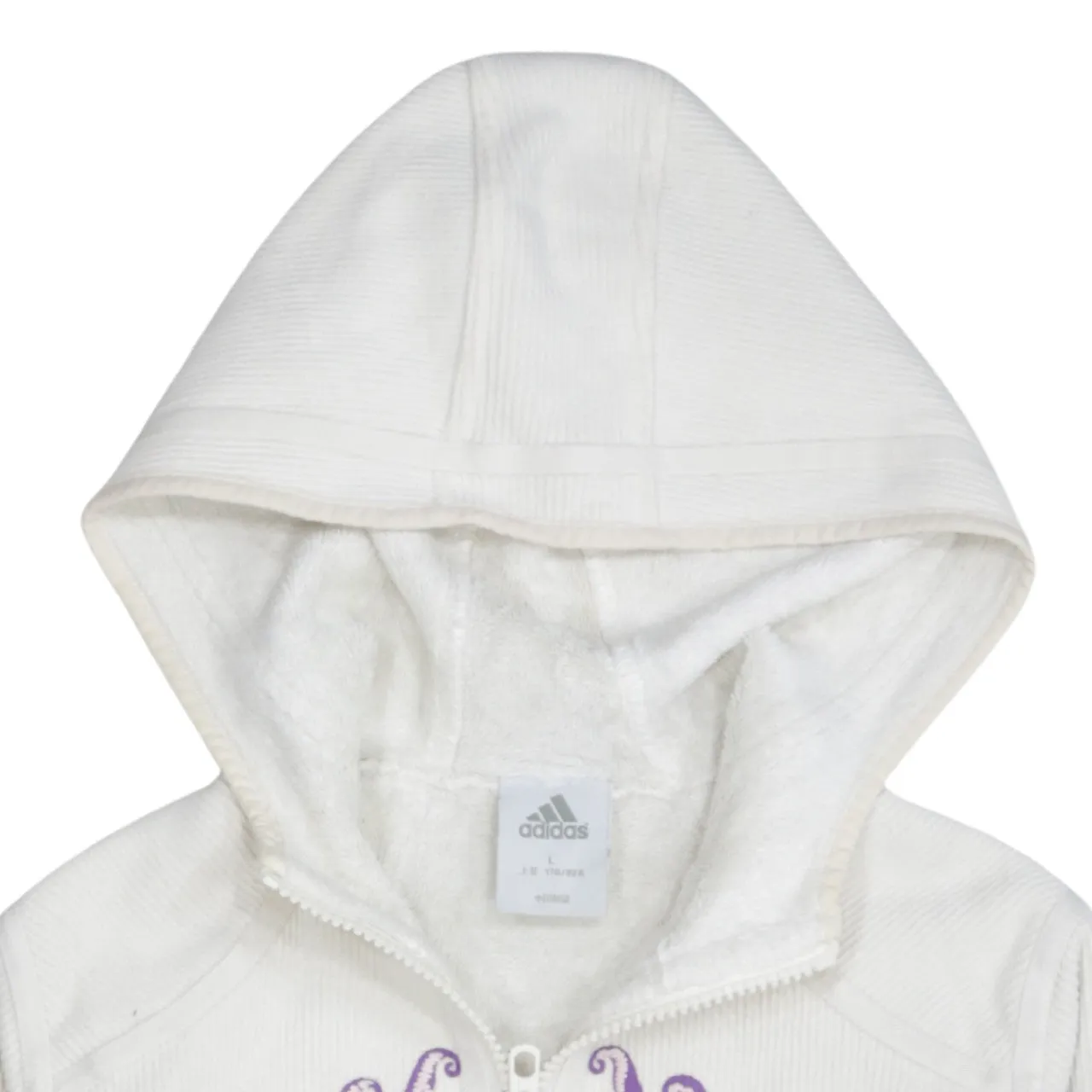Adidas Cream Zip Hoodie Women’s Large Printed Crest Logo Fleece Lined Sweatshirt sold by Vintage Club product image thumbnail 3