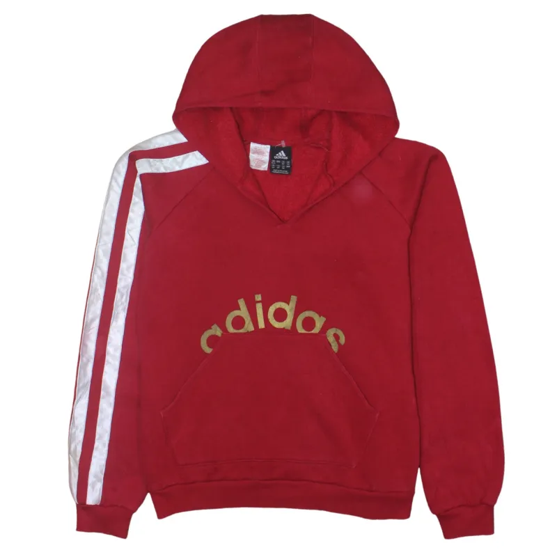 Adidas Red Hoodie Men's Small Embroidered Logo White Stripe Sleeve Pullover Sweatshirt sold by Vintage Club
