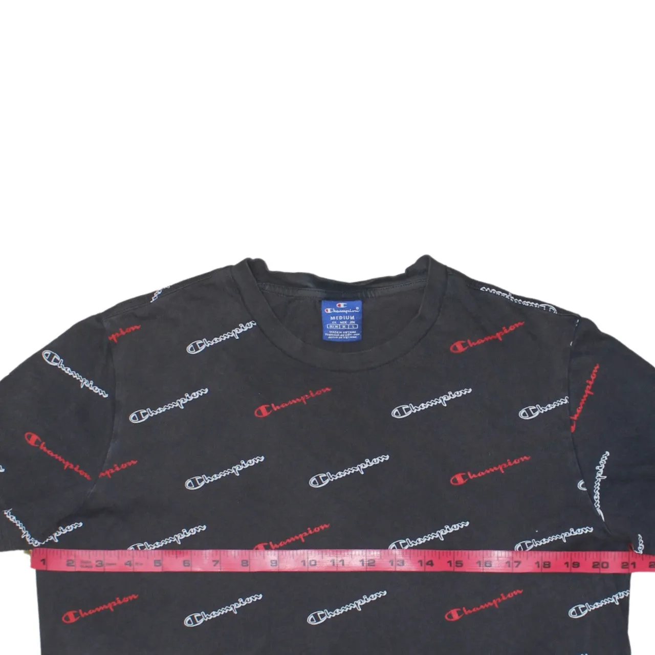Champion Black All Over Logo T Shirt Men's Medium Short Sleeve Printed Casual Tee sold by Vintage Club product image thumbnail 5