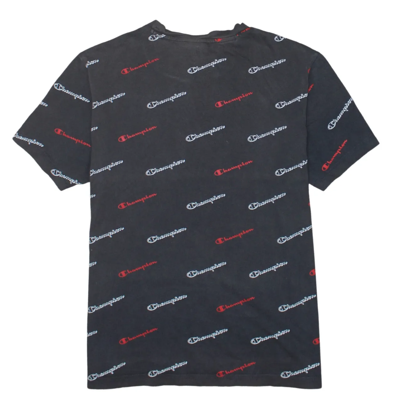 Champion Black All Over Logo T Shirt Men's Medium Short Sleeve Printed Casual Tee sold by Vintage Club product image thumbnail 2
