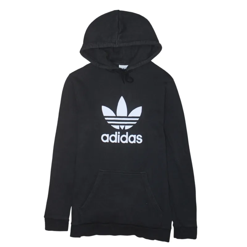 Adidas Black Hoodie Men's Medium Trefoil Printed Logo Front Pocket Pullover Sweatshirt sold by Vintage Club