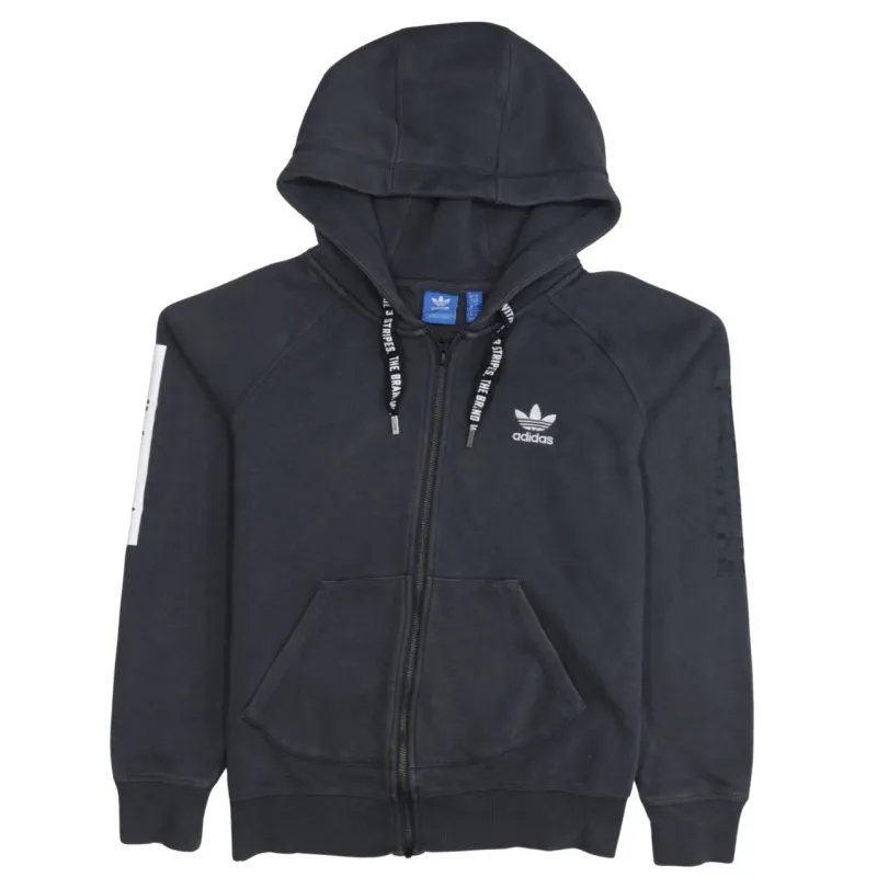 Adidas Black Full Zip Hoodie Men’s Small Trefoil Logo Branded Sleeve Casual Sweatshirt sold by Vintage Club