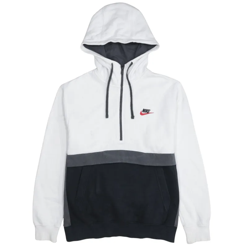 Nike White Colour Block Hoodie Men's Small Half Zip Embroidered Logo Front Pocket Sweatshirt made by Nike