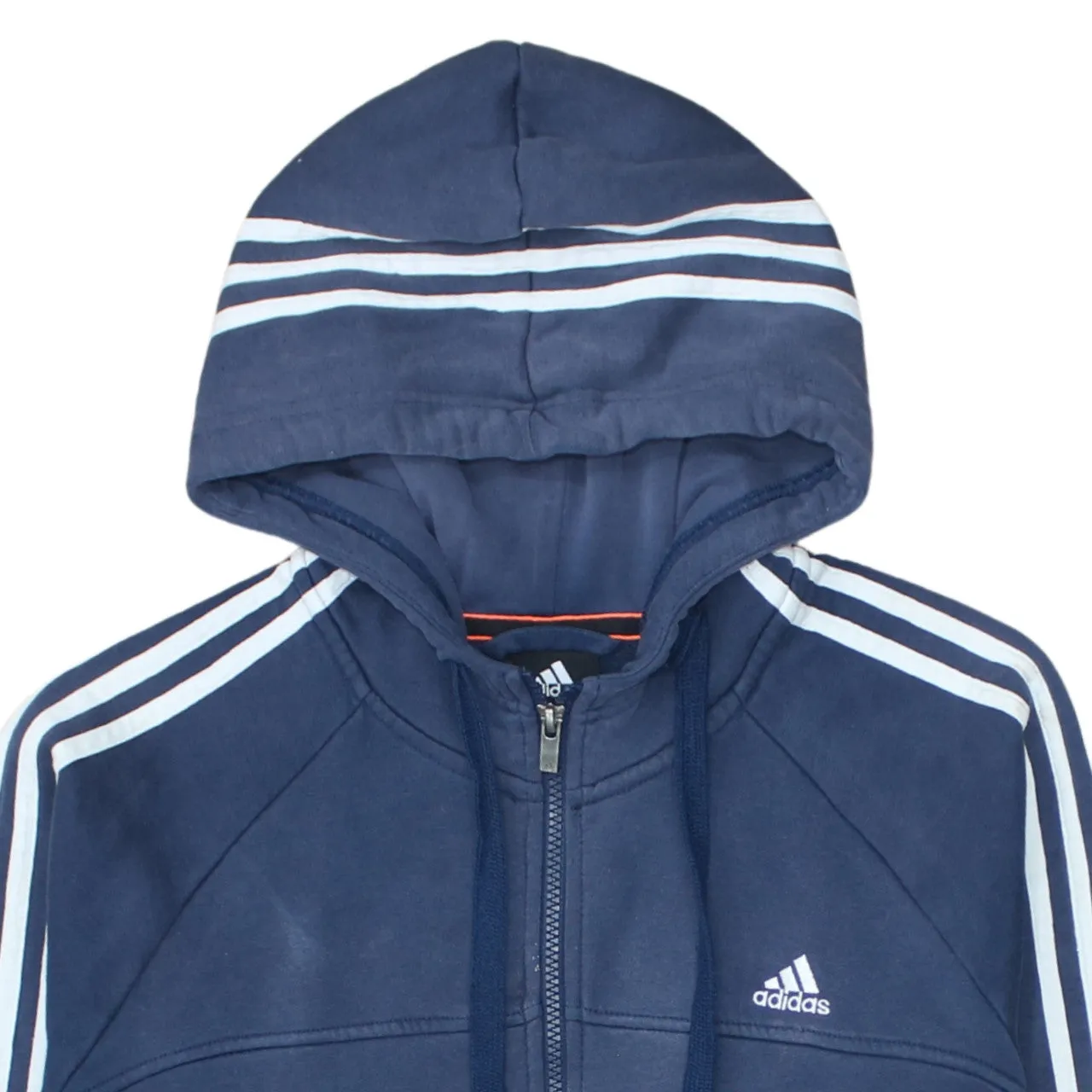 Adidas Navy Blue Hoodie Men's Large Full Zip Three Stripe Sleeves Embroidered Logo Sweatshirt sold by Vintage Club product image thumbnail 3