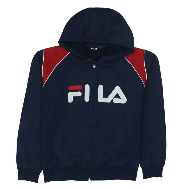 Fila Navy Blue Hoodie Men's Small Full Zip Embroidered Big Logo Pockets Sweatshirt made by Fila