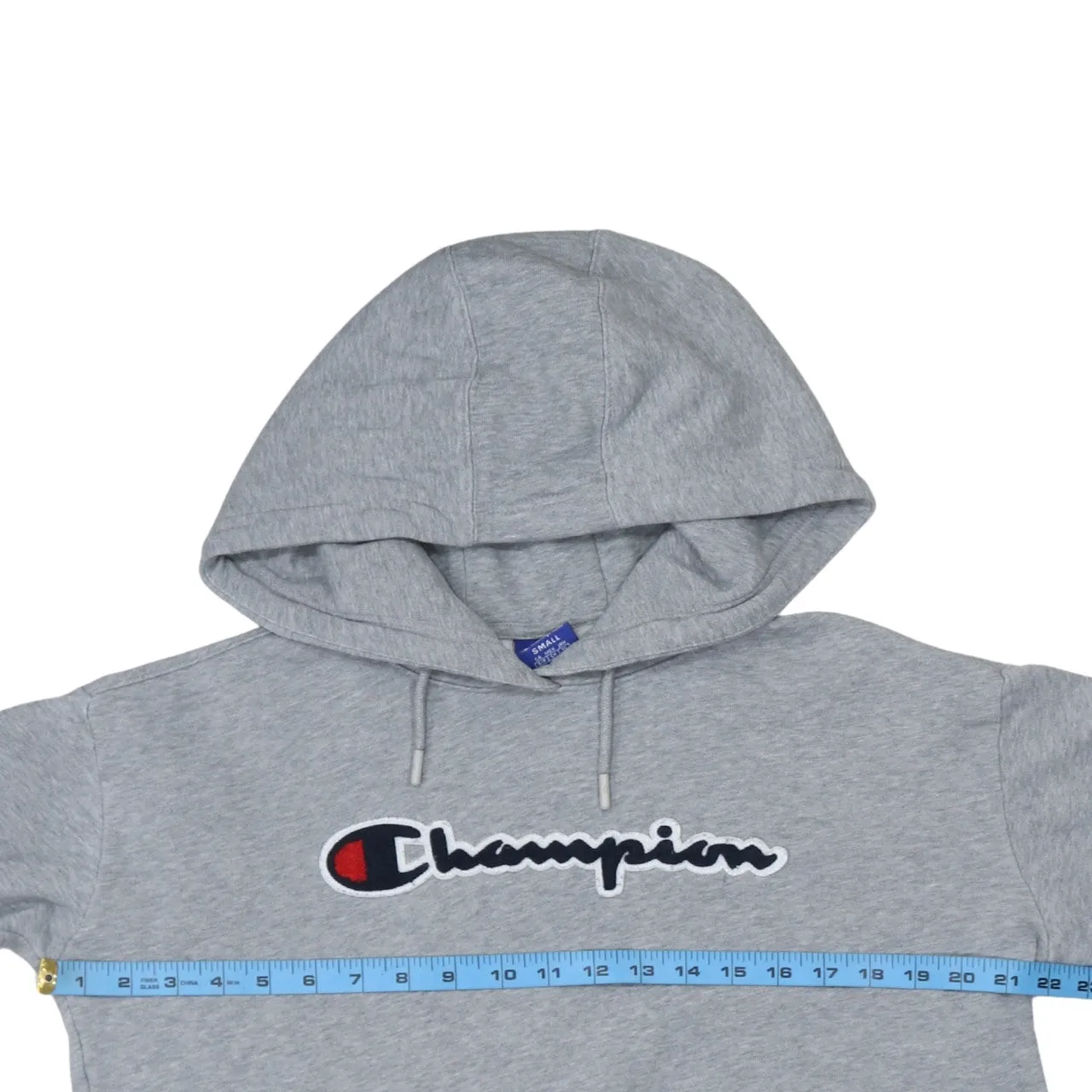 Champion Grey Hoodie Women's Small Cropped Embroidered Logo Drawstring Hood Fleece Pullover sold by Vintage Club product image thumbnail 5