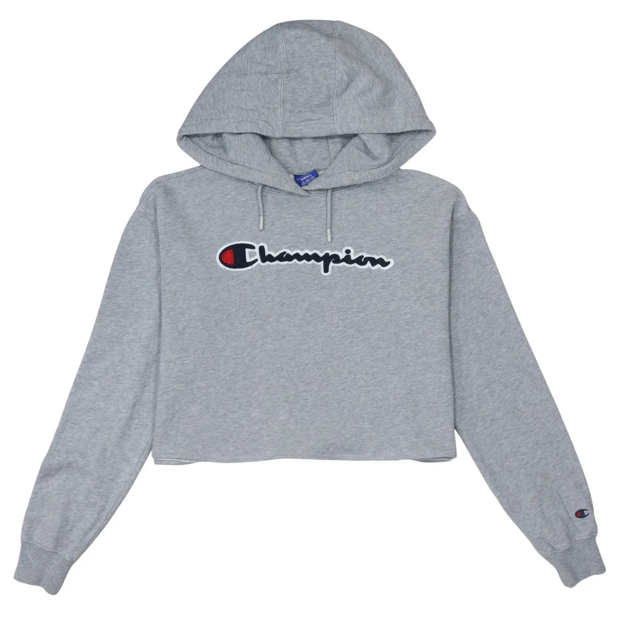 Champion Grey Hoodie Women's Small Cropped Embroidered Logo Drawstring Hood Fleece Pullover sold by Vintage Club