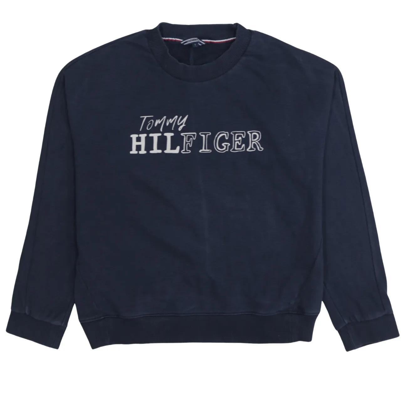 Tommy Hilfiger Navy Blue Sweatshirt Men's Small Embroidered Logo Crewneck Pullover Top sold by Vintage Club